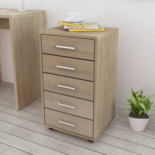 Office drawer cabinet on castors 5 drawers oak