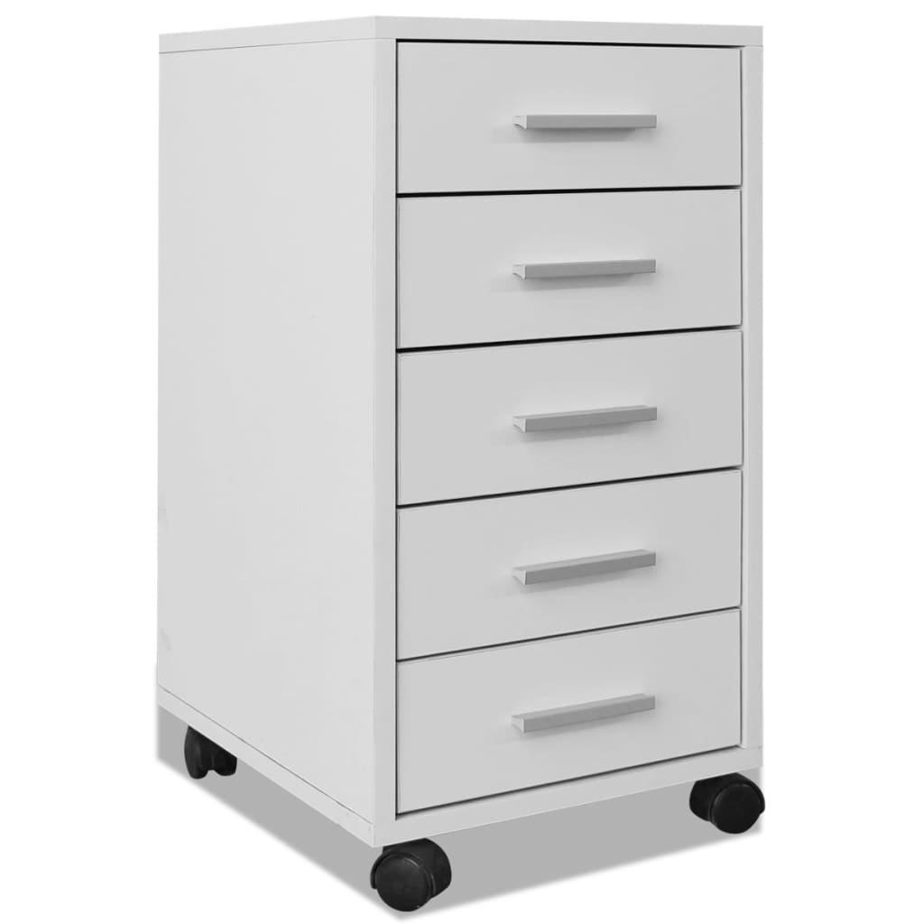 Office drawer cabinet on wheels 5 drawers white