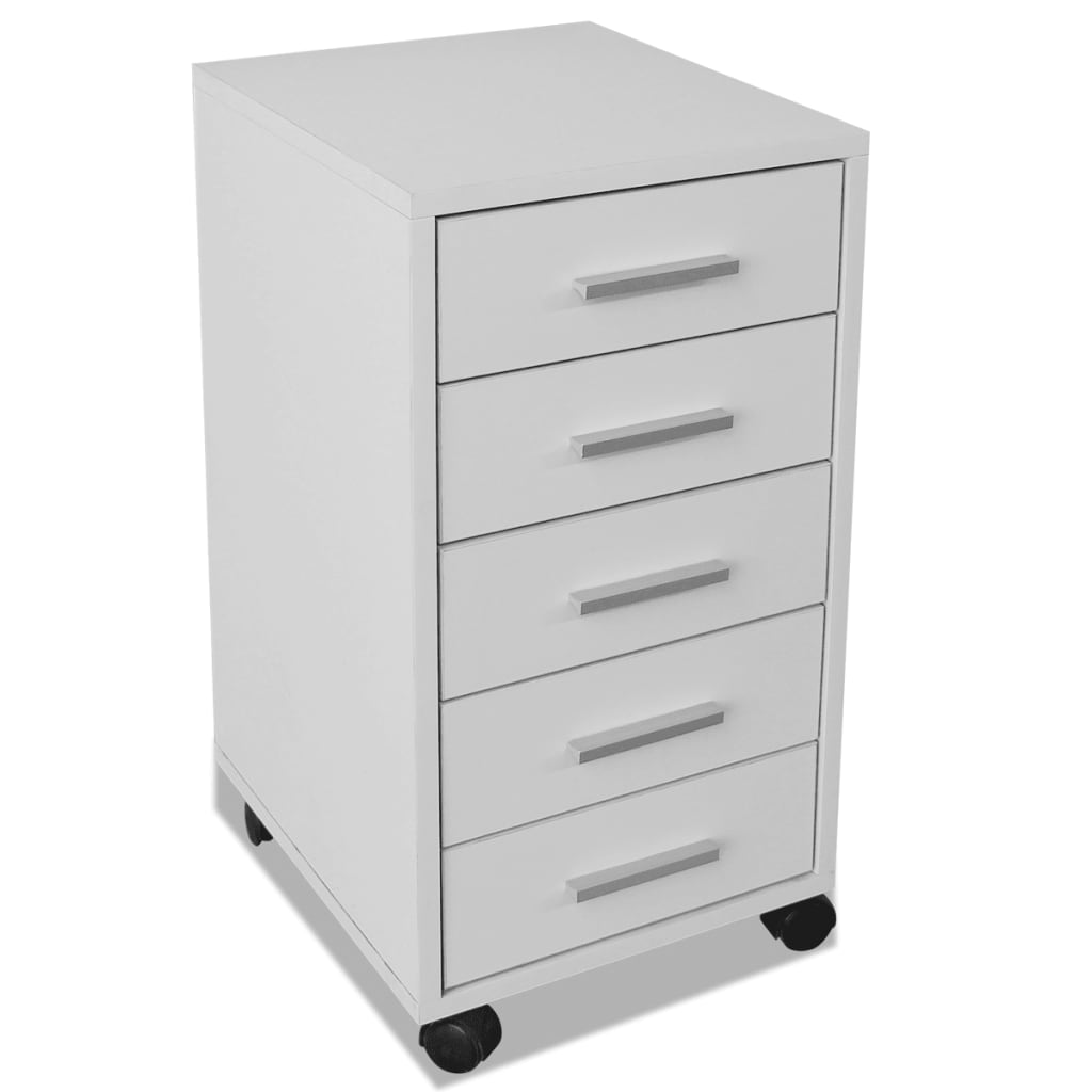 Office drawer cabinet on wheels 5 drawers white