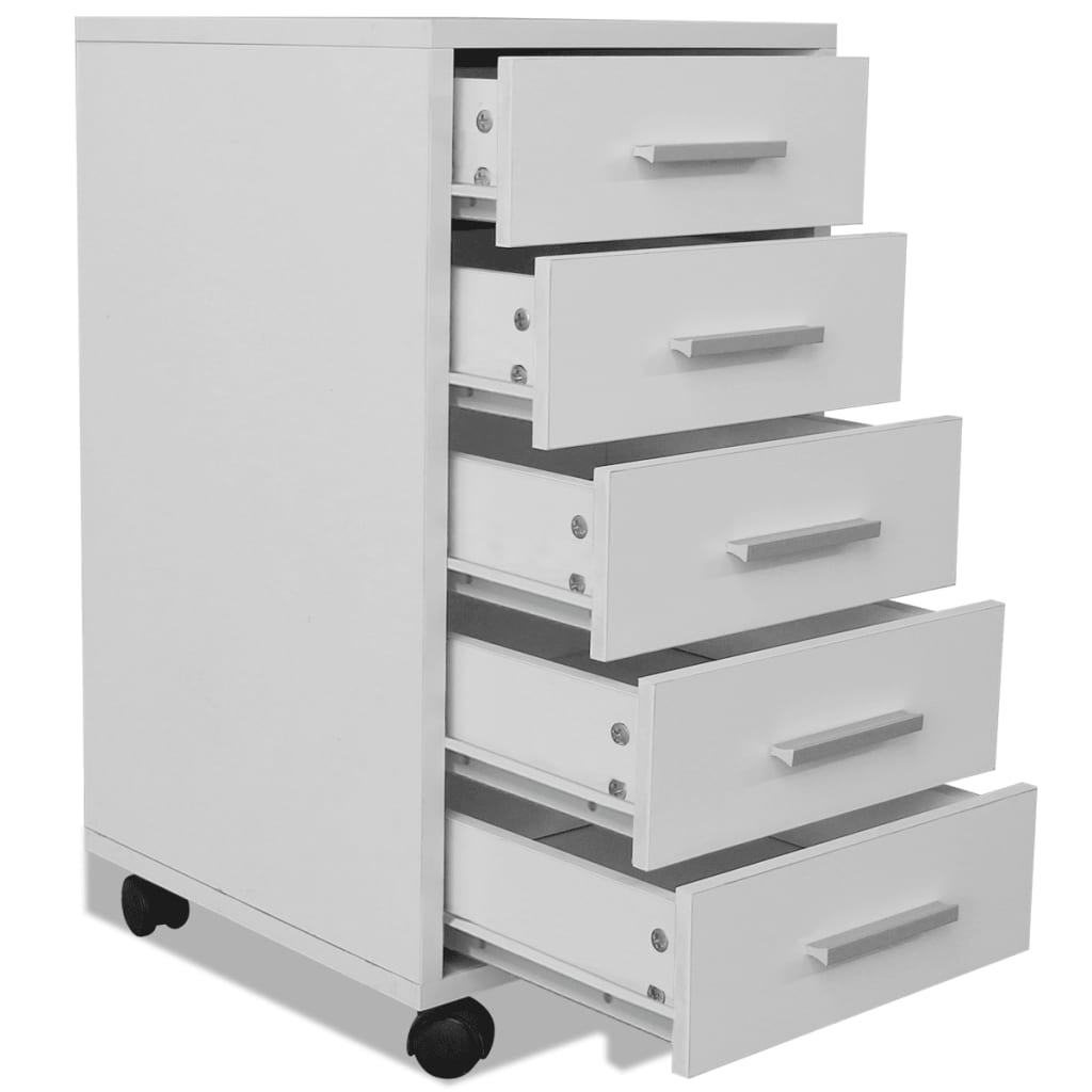 Office drawer cabinet on wheels 5 drawers white