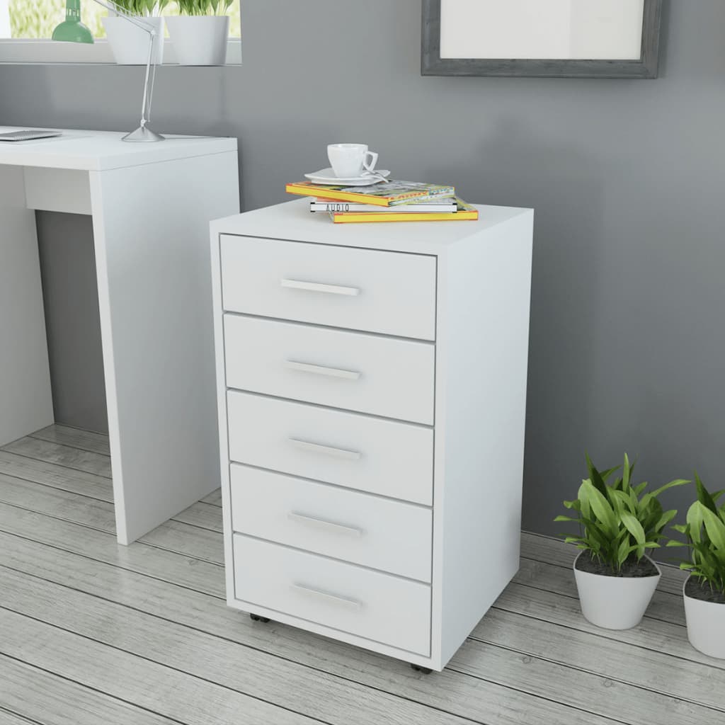 Office drawer cabinet on wheels 5 drawers white