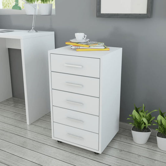 Office drawer cabinet on wheels 5 drawers white