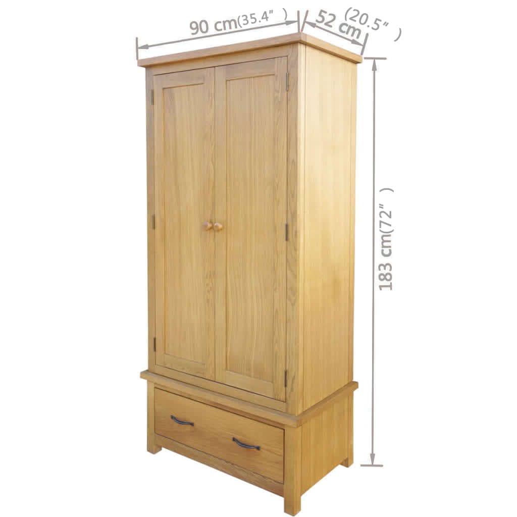 Kleiderschrank mit 1 Schublade 90x52x183 cm Massivholz Eiche