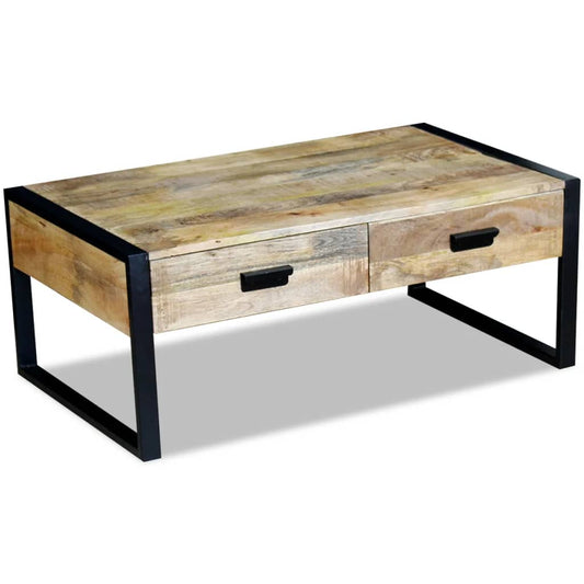 Table basse avec 2 tiroirs, bois de manguier massif, 100x60x40 cm