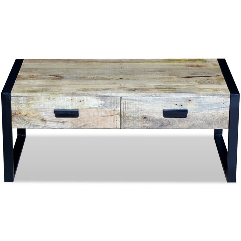 Table basse avec 2 tiroirs, bois de manguier massif, 100x60x40 cm