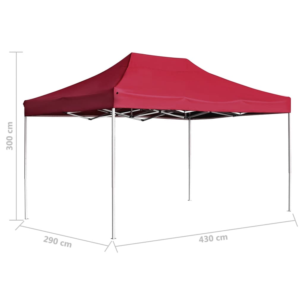 Tente de fête professionnelle pliable en aluminium 4,5x3 m rouge vin