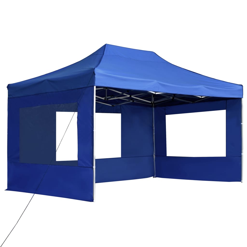 Tente de fête professionnelle pliable avec parois aluminium 4,5x3 m bleu