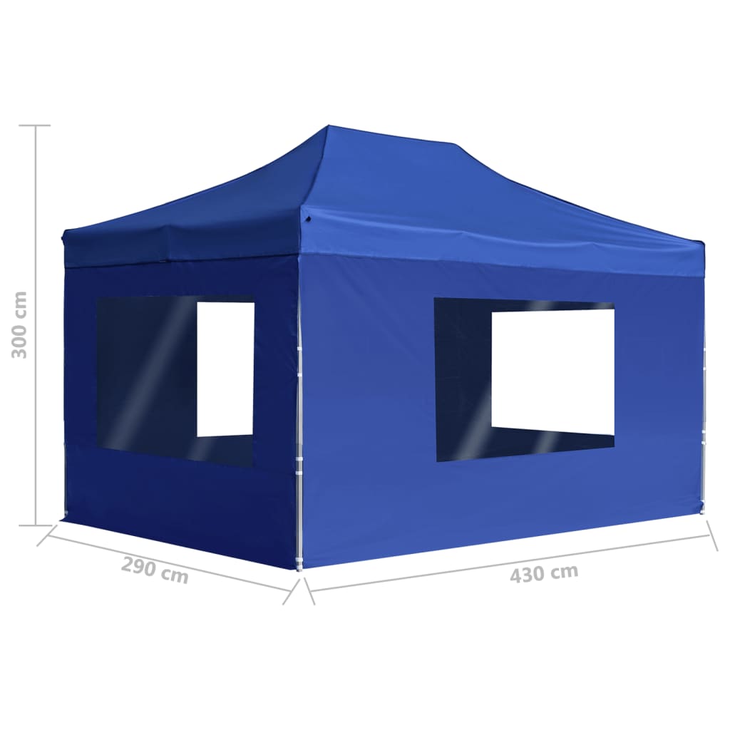 Tente de fête professionnelle pliable avec parois aluminium 4,5x3 m bleu