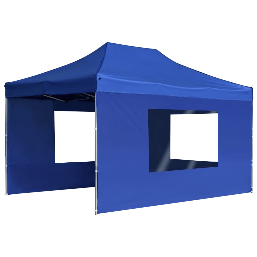 Tente de fête professionnelle pliable avec parois aluminium 4,5x3 m bleu