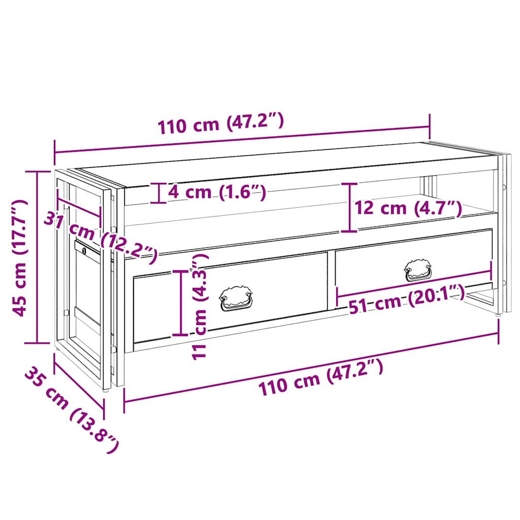 TV-Schrank 120x35x45 cm Massivholz Mango