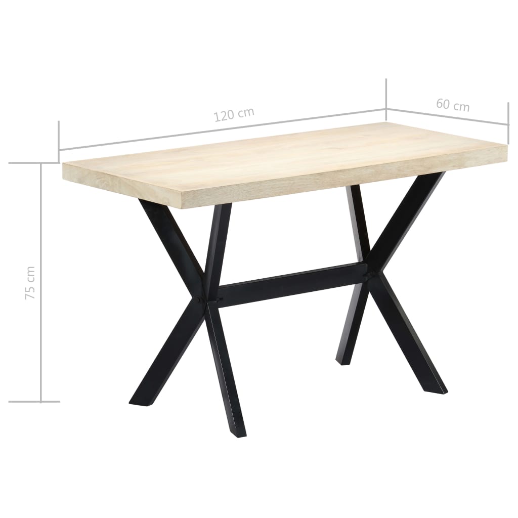 Table à manger blanche 120x60x75 cm en bois de manguier massif