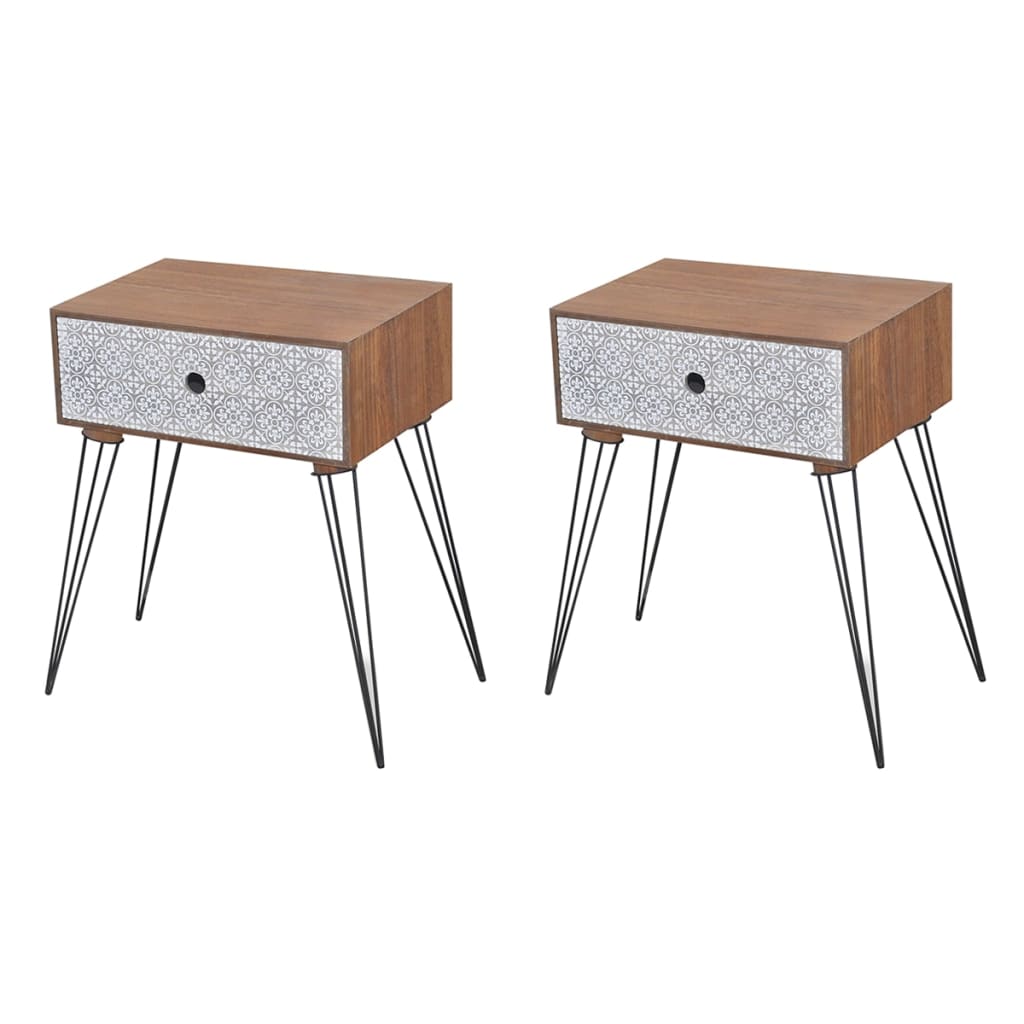 Tables de chevet avec tiroir, 2 pièces, marron