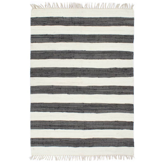 Handgewebter Chindi-Teppich Baumwolle 160x230cm Anthrazit Weiß