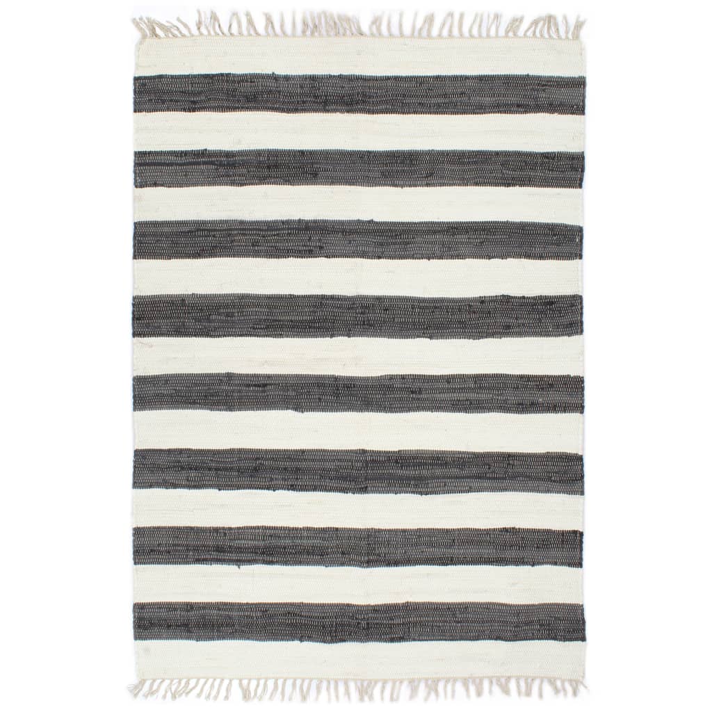Handgewebter Chindi-Teppich Baumwolle 200x290cm Anthrazit Weiß