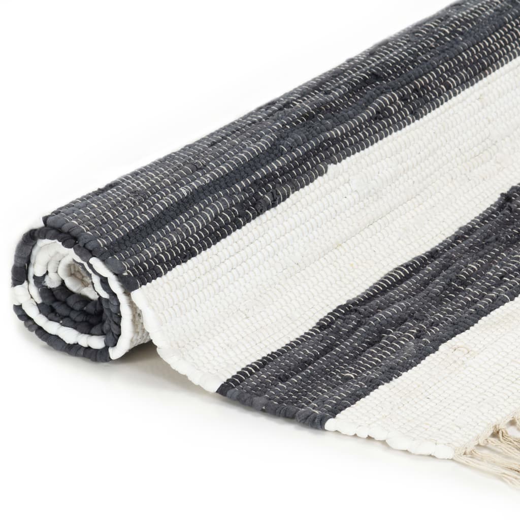 Handgewebter Chindi-Teppich Baumwolle 200x290cm Anthrazit Weiß