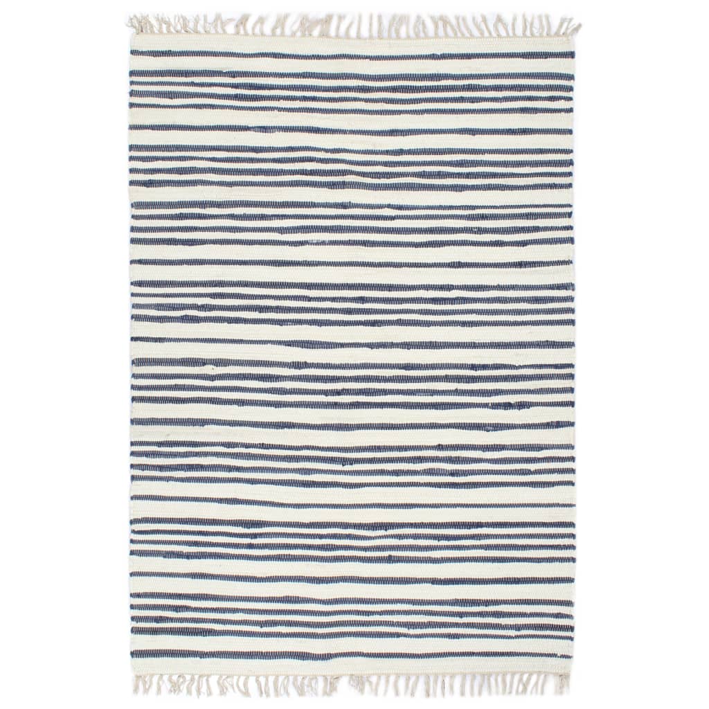 Handgewebter Chindi-Teppich Baumwolle 160x230cm Blau und Weiß