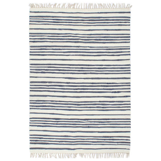 Handgewebter Chindi-Teppich Baumwolle 160x230cm Blau und Weiß