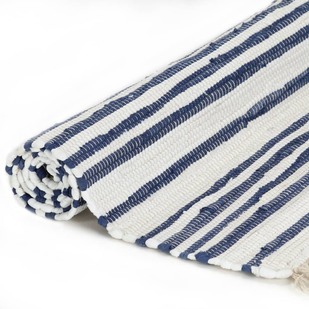 Handgewebter Chindi-Teppich Baumwolle 160x230cm Blau und Weiß