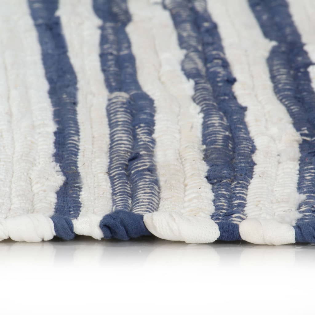 Handgewebter Chindi-Teppich Baumwolle 160x230cm Blau und Weiß