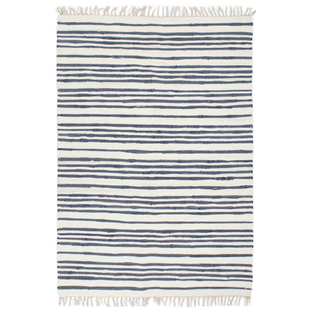 Handgewebter Chindi-Teppich Baumwolle 200x290cm Blau und Weiß