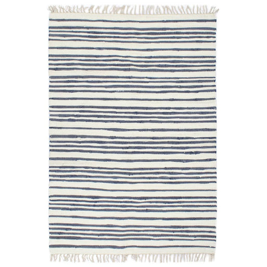 Handgewebter Chindi-Teppich Baumwolle 200x290cm Blau und Weiß