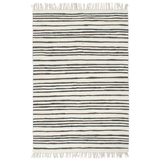 Handgewebter Chindi-Teppich Baumwolle 80x160cm Anthrazit Weiß