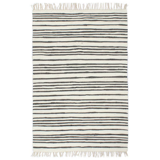Handgewebter Chindi-Teppich Baumwolle 160x230cm Anthrazit Weiß