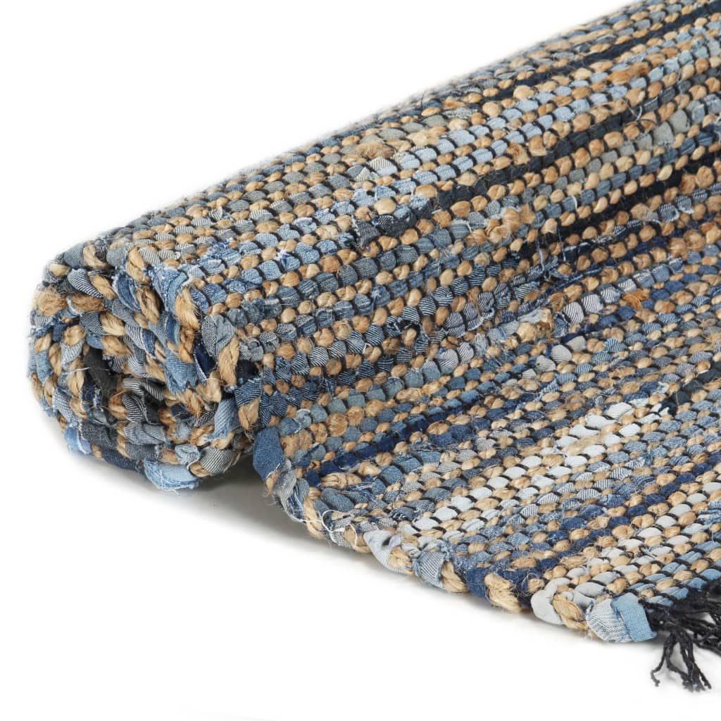 Handgewebter Chindi-Teppich Denim Jute 80 x 160 cm Mehrfarbig