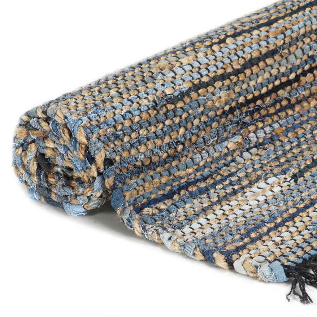 Handgewebter Chindi-Teppich Denim Jute 120 x 170 cm Mehrfarbig