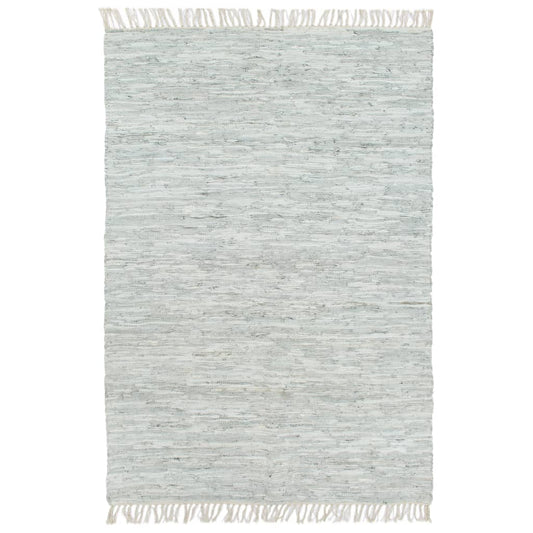 Handgewebter Chindi-Teppich Leder 80 x 160 cm Hellgrau