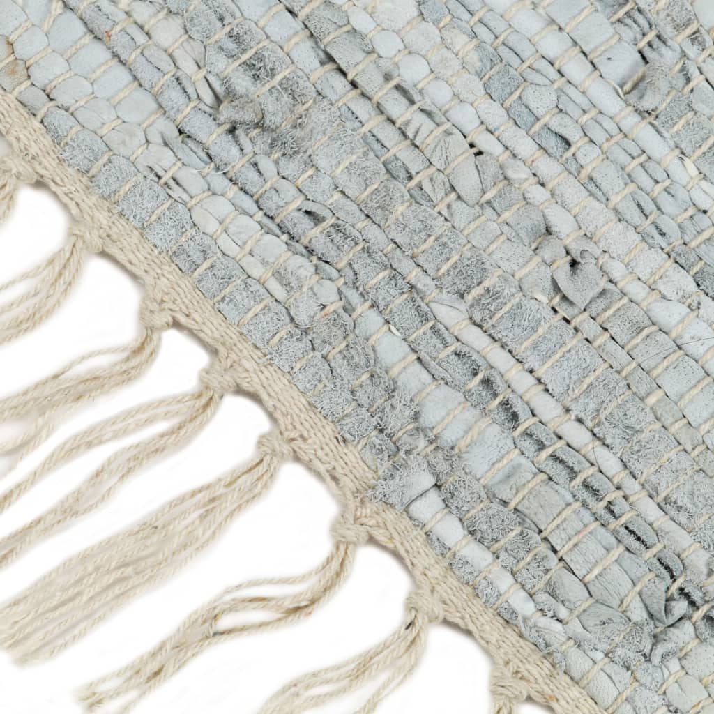 Handgewebter Chindi-Teppich Leder 80 x 160 cm Hellgrau