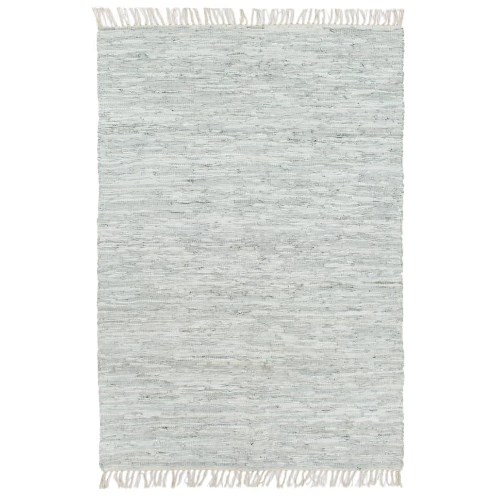 Handgewebter Chindi-Teppich Leder 190x280 cm Hellgrau