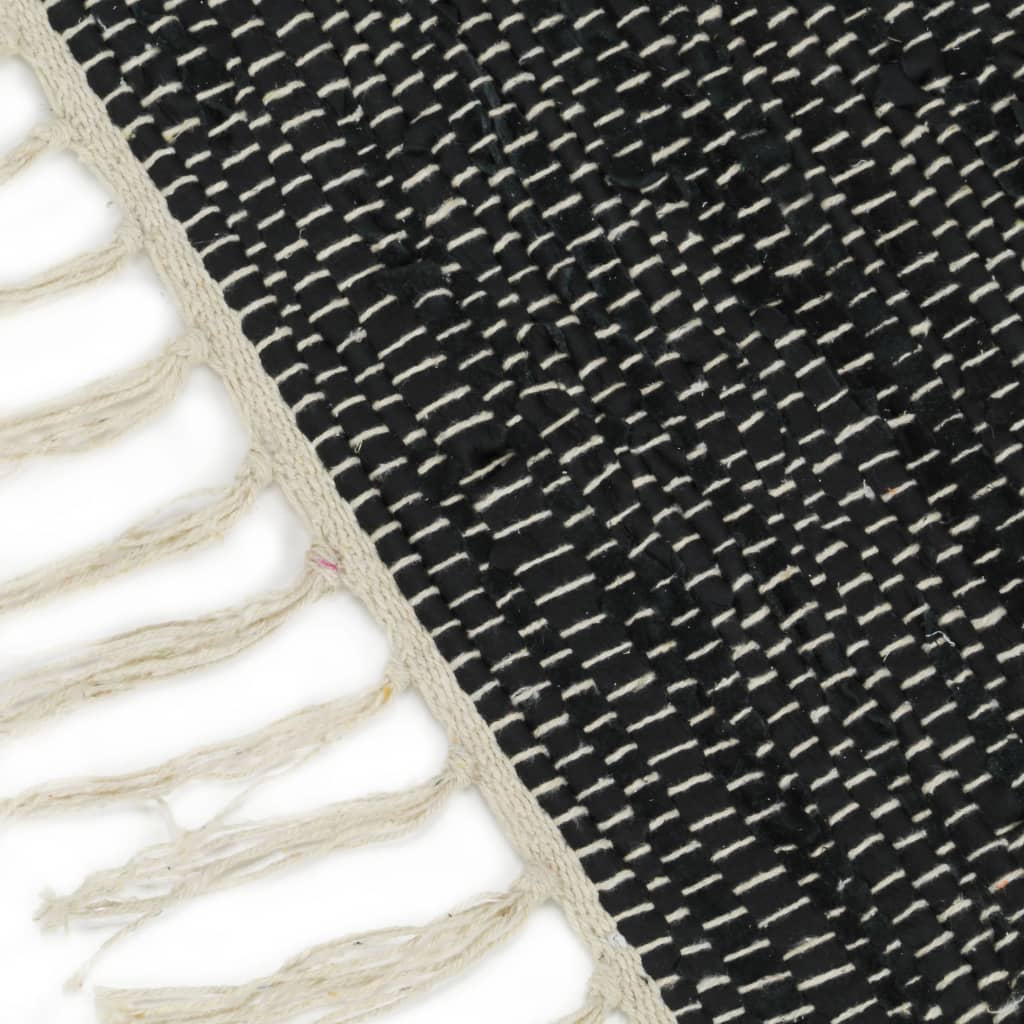 Handgewebter Chindi-Teppich Leder 190x280 cm Hellgrau Schwarz