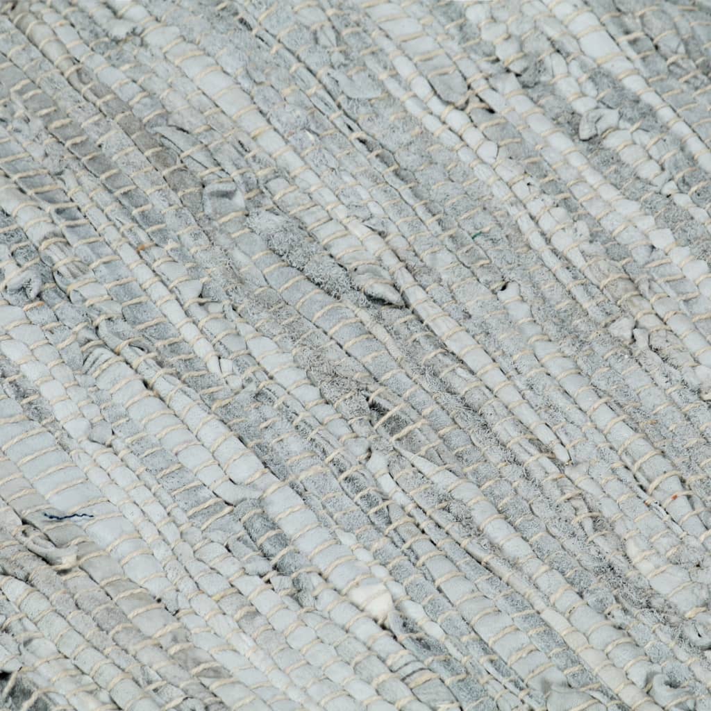 Handgewebter Chindi-Teppich Leder 190x280 cm Hellgrau Schwarz