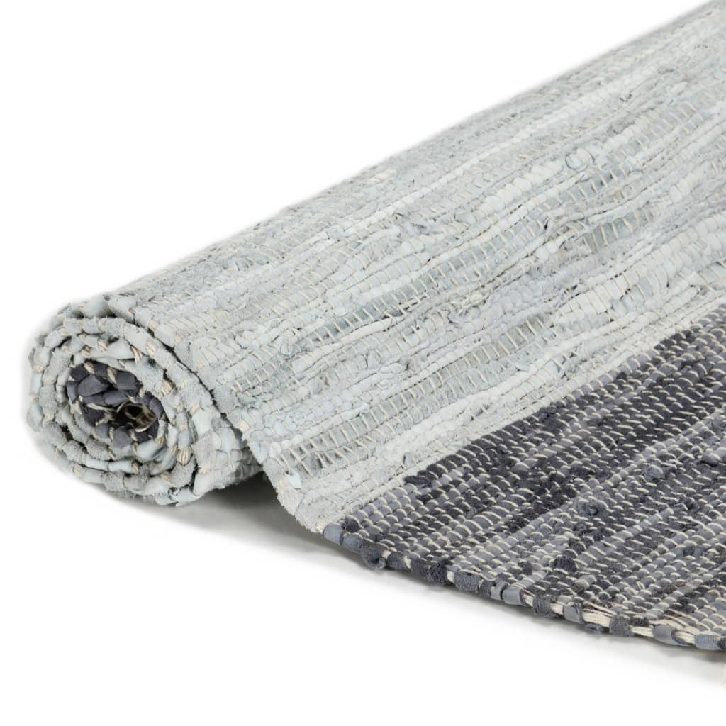 Handgewebter Chindi-Teppich Leder 120x170 cm Grau