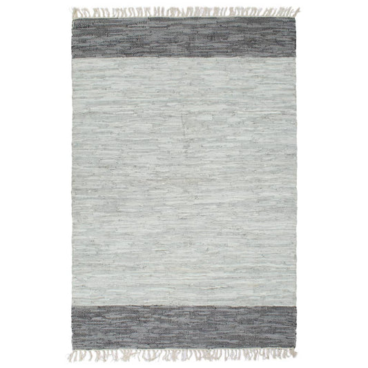 Chindi-Teppich Handgewebt Leder 190x280 cm Grau