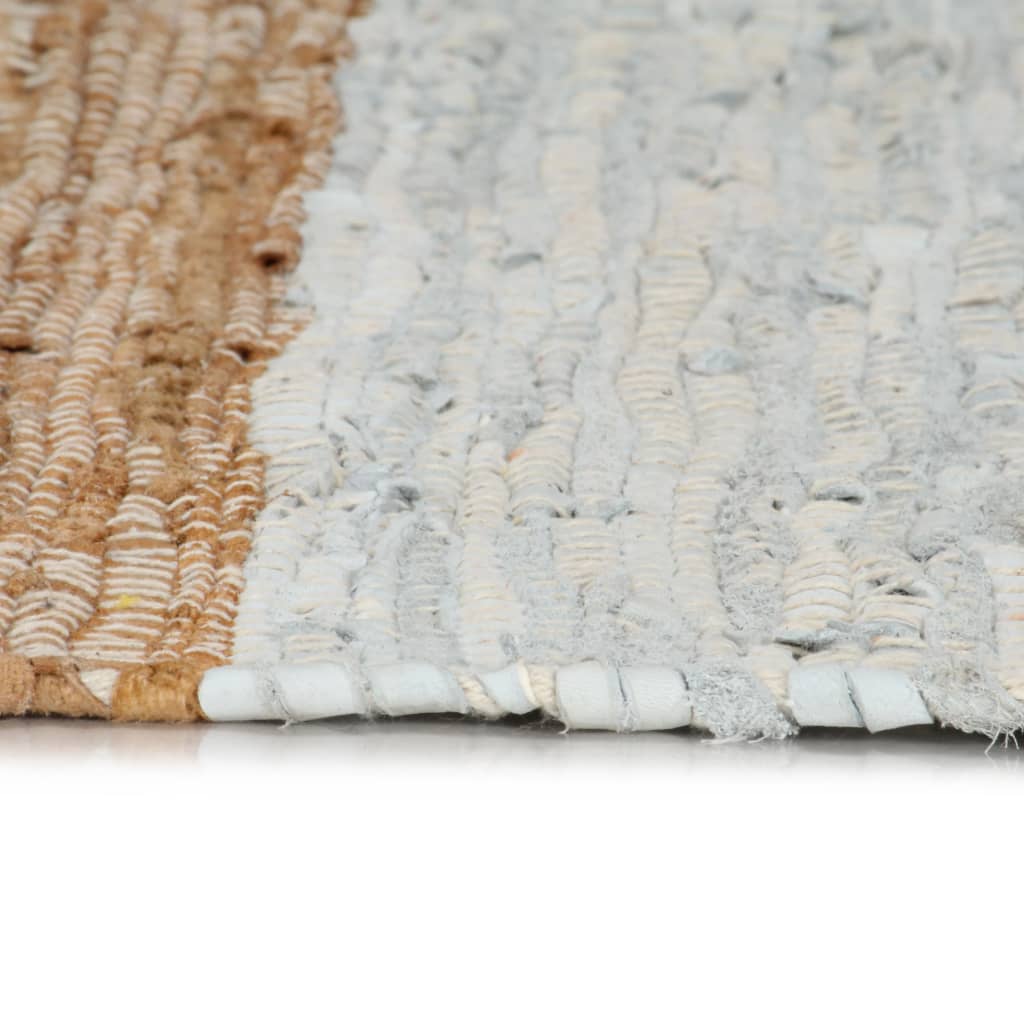 Handgewebter Chindi-Teppich Leder 80x160cm Hellgrau Hellbraun