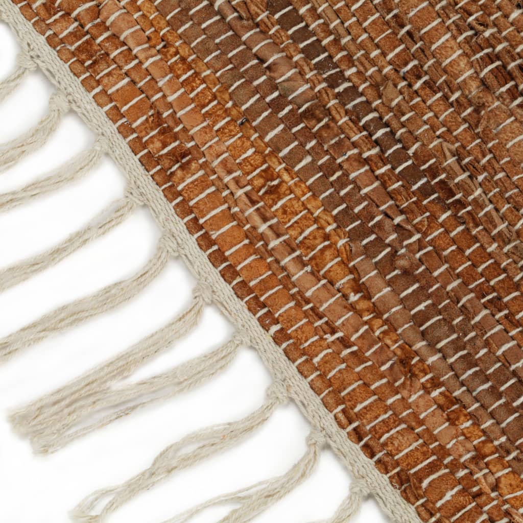 Handgewebter Chindi-Teppich Leder 80x160cm Hellgrau Hellbraun