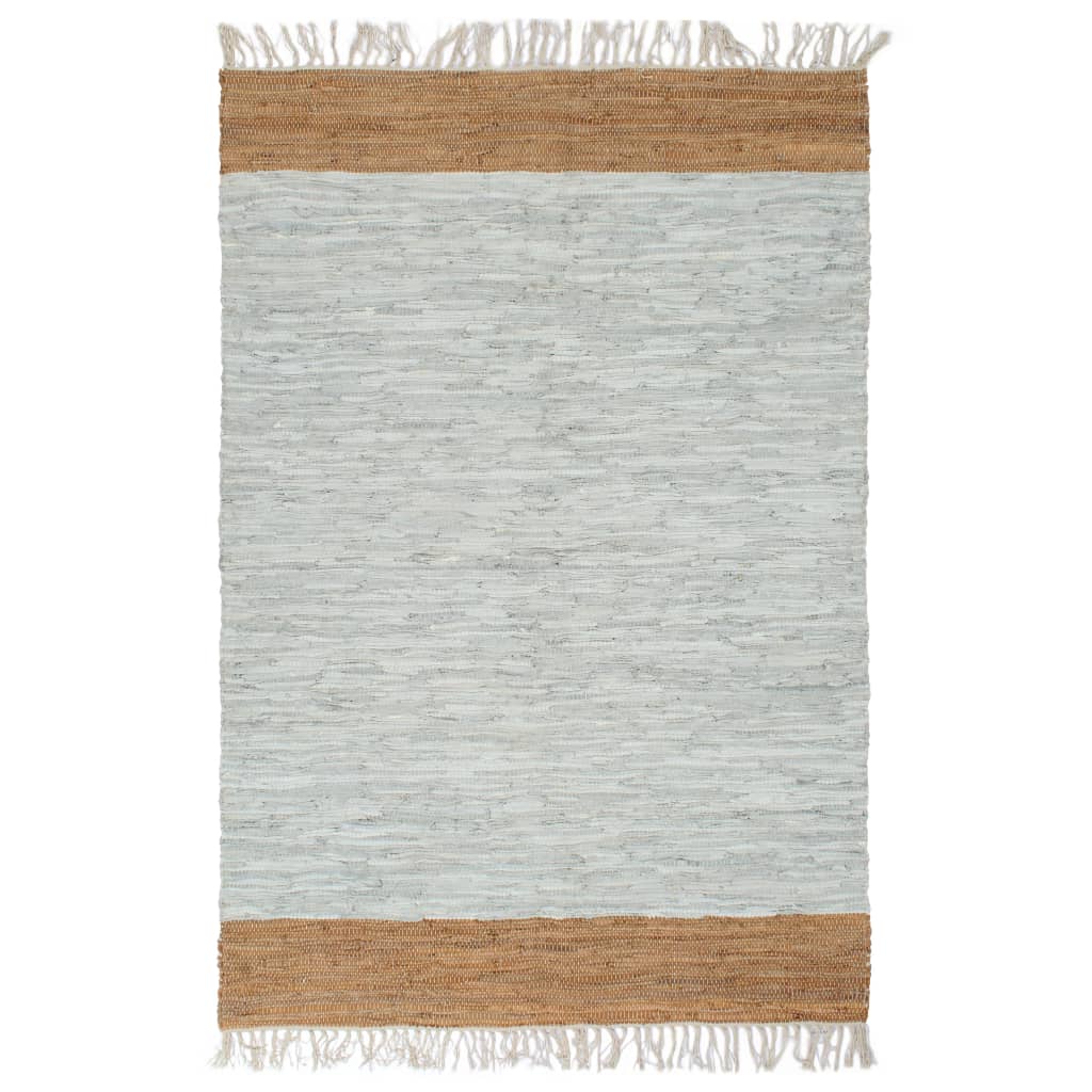 Handgewebter Chindi-Teppich Leder 120x170cm Hellgrau Hellbraun