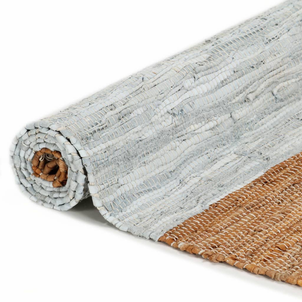 Handgewebter Chindi-Teppich Leder 120x170cm Hellgrau Hellbraun
