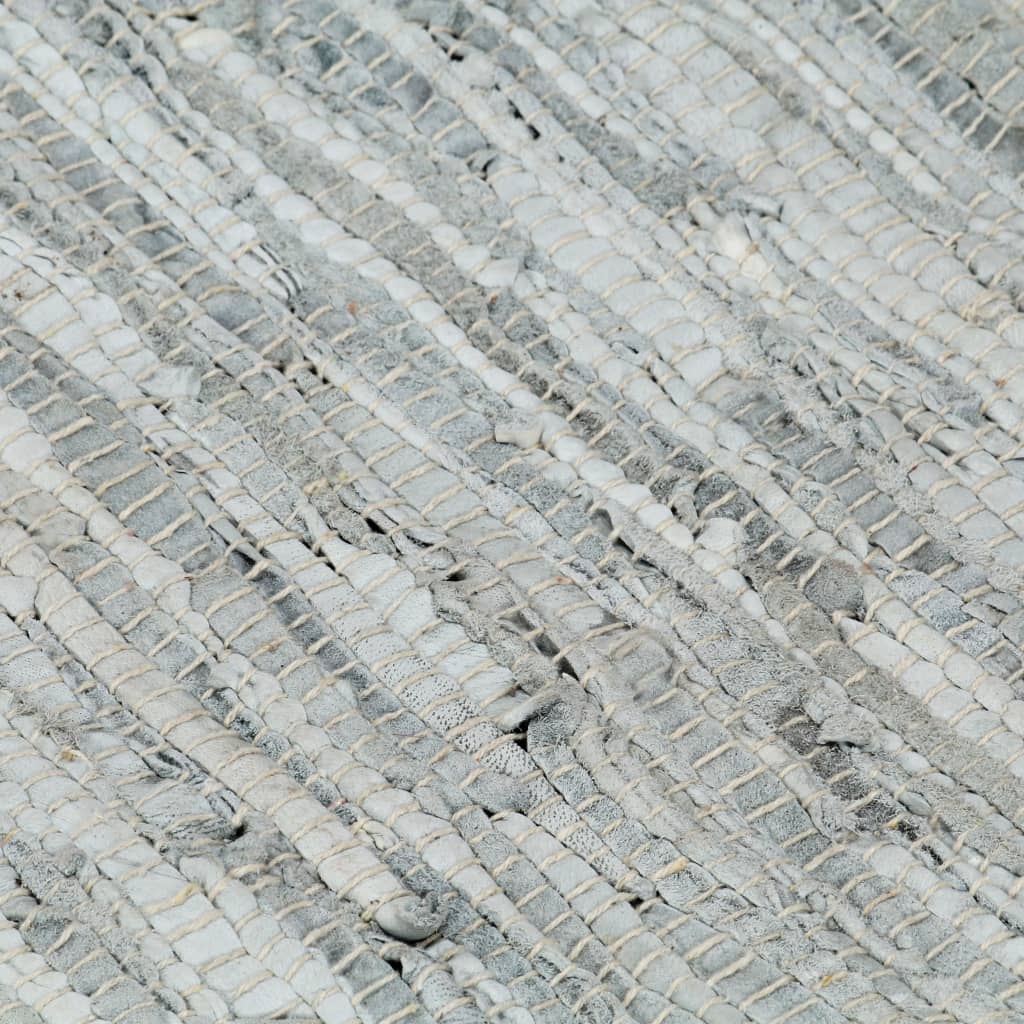 Handgewebter Chindi-Teppich Leder 120x170cm Hellgrau Hellbraun