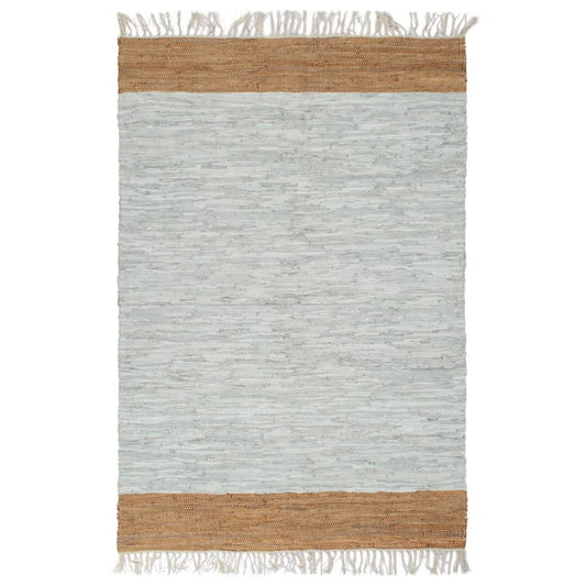 Handgewebter Chindi-Teppich Leder 190x280cm Hellgrau Hellbraun