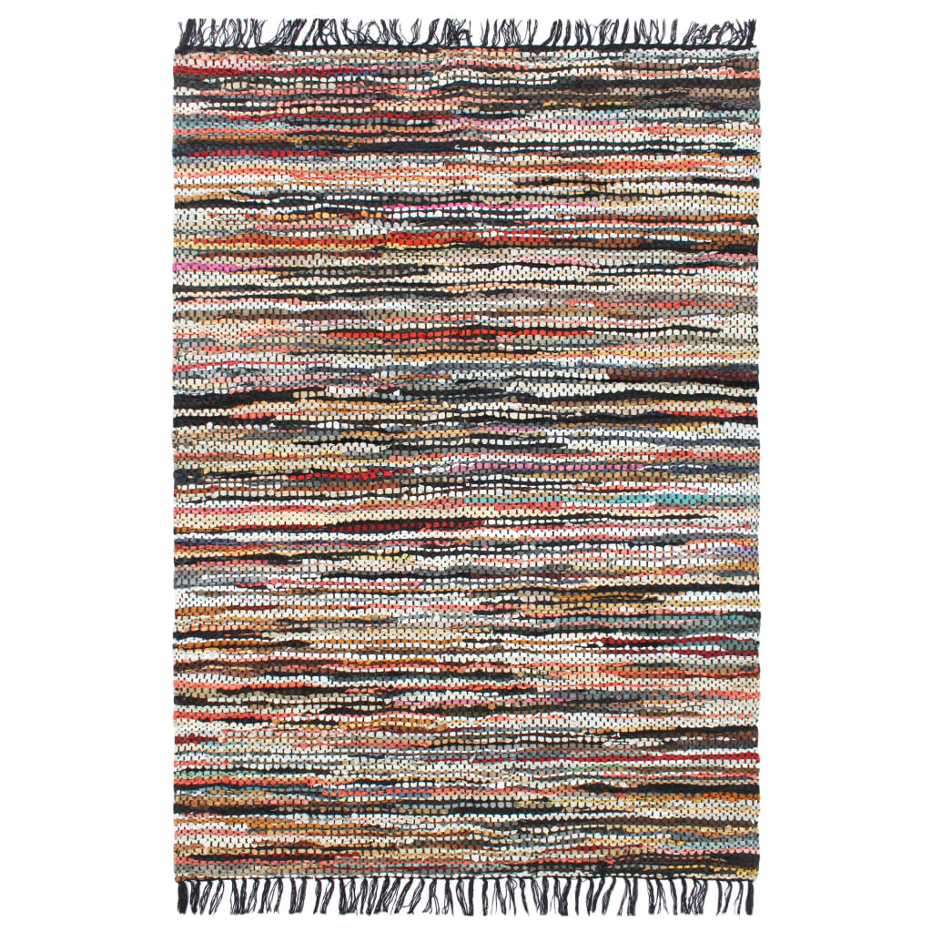 Handgewebter Chindi-Teppich Leder 80 x 160 cm Mehrfarbig
