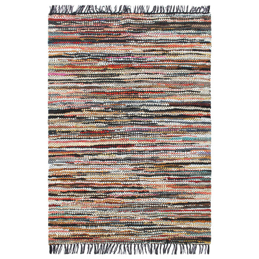 Handgewebter Chindi-Teppich Leder 80 x 160 cm Mehrfarbig
