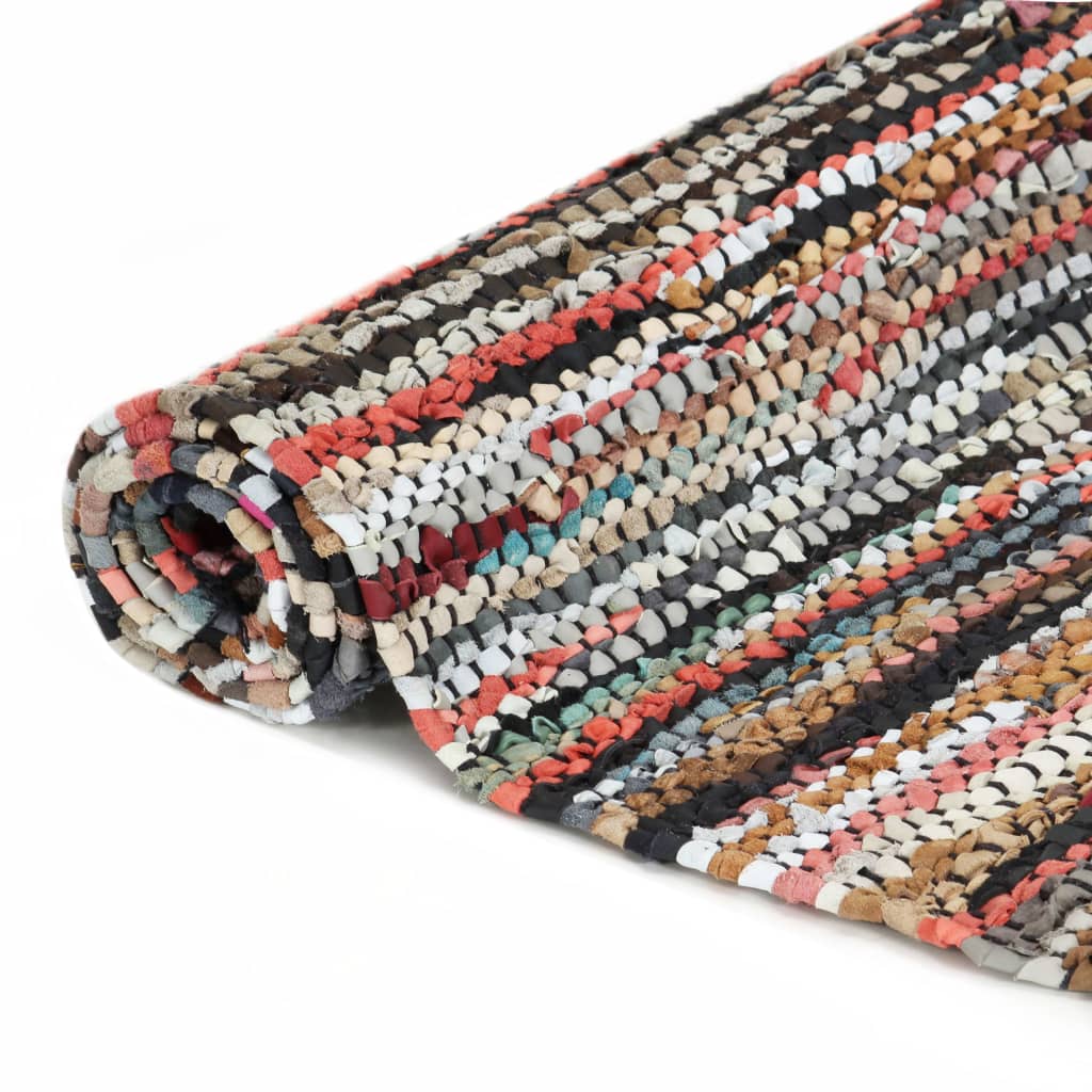 Handgewebter Chindi-Teppich Leder 80 x 160 cm Mehrfarbig