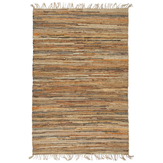 Handgewebter Chindi-Teppich Leder Jute 190 x 280 cm Hellbraun