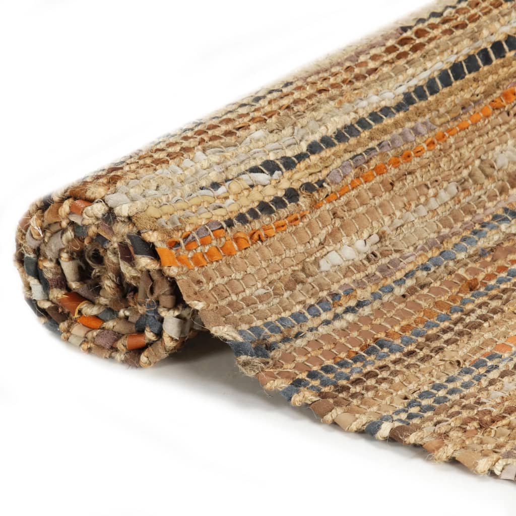Handgewebter Chindi-Teppich Leder Jute 190 x 280 cm Hellbraun