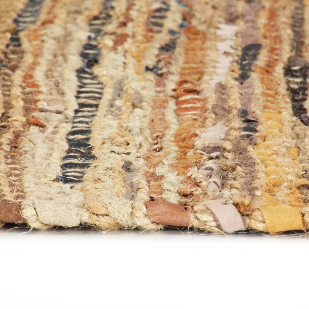 Handgewebter Chindi-Teppich Leder Jute 190 x 280 cm Hellbraun