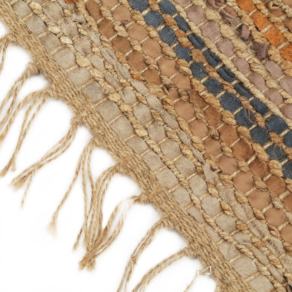 Handgewebter Chindi-Teppich Leder Jute 190 x 280 cm Hellbraun