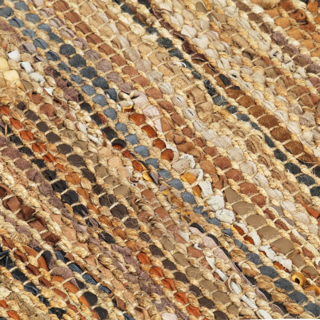 Handgewebter Chindi-Teppich Leder Jute 190 x 280 cm Hellbraun